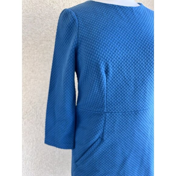 Boden Agnes Dress Womens 10 Blue Jacquard Textured Stretch Deep Pockets - Picture 5 of 10